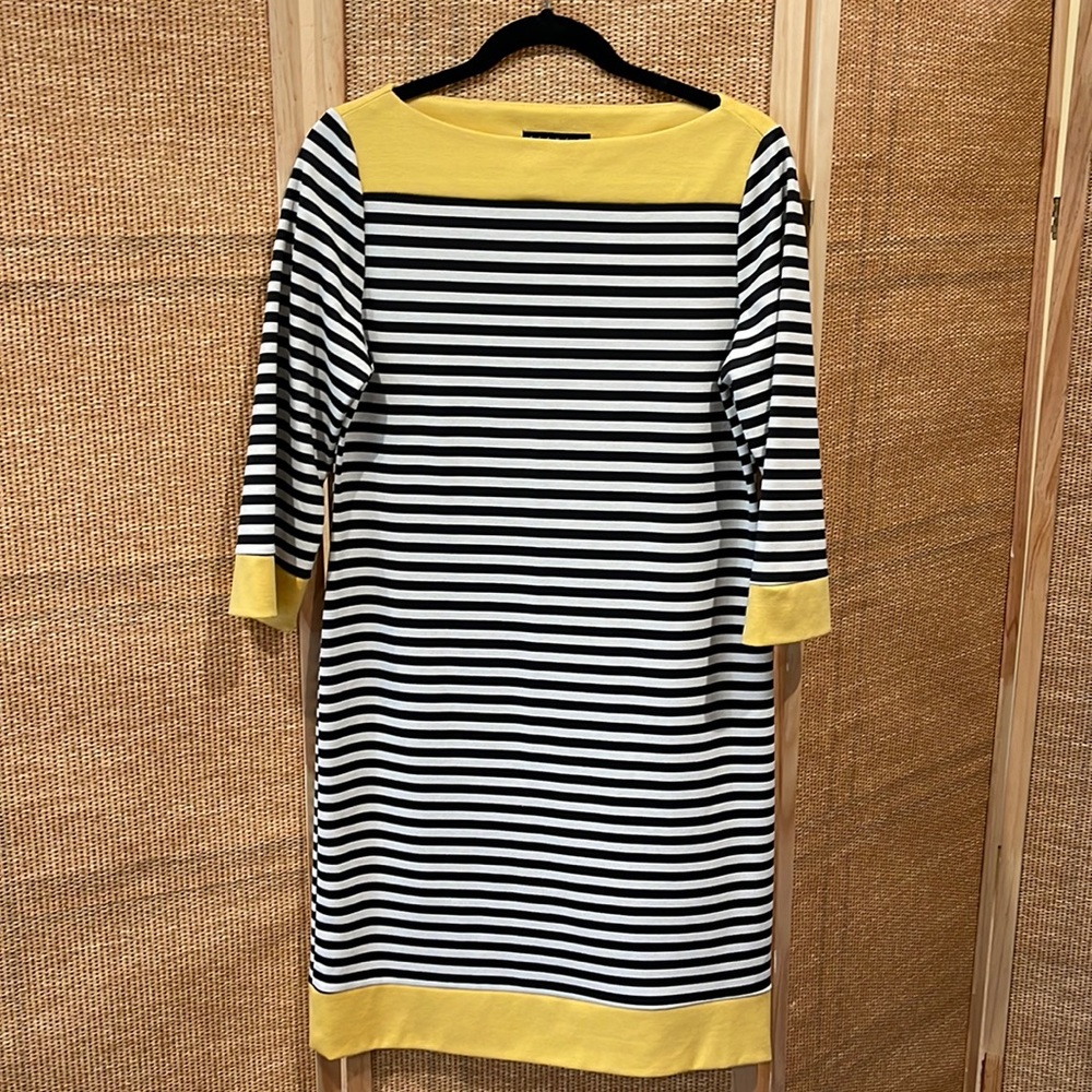 Black and cream striped dress with yellow trim- size 8